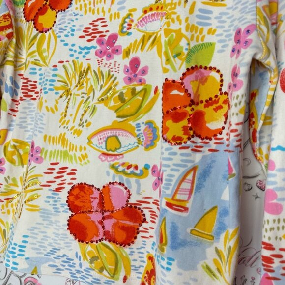 Take two clothing co sequin top paint water color sparkly fish tropical beach - Picture 10 of 10